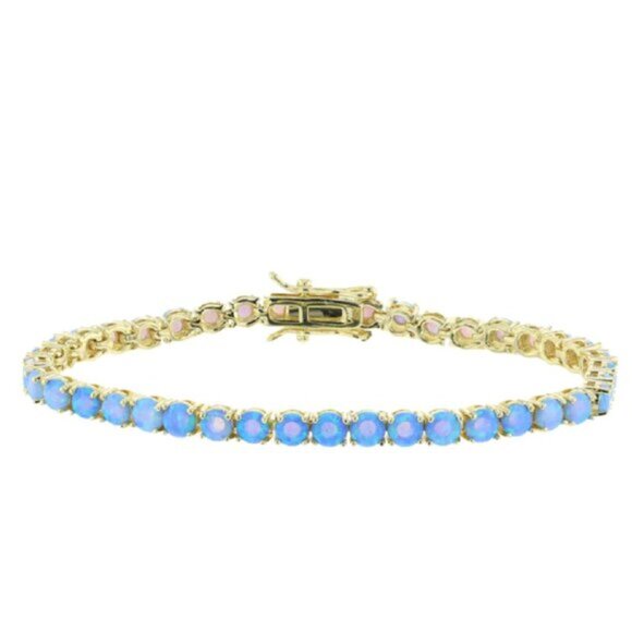Jewelry - Shimmering Simulated Blue Opal 18K gold plated tennis bracelet